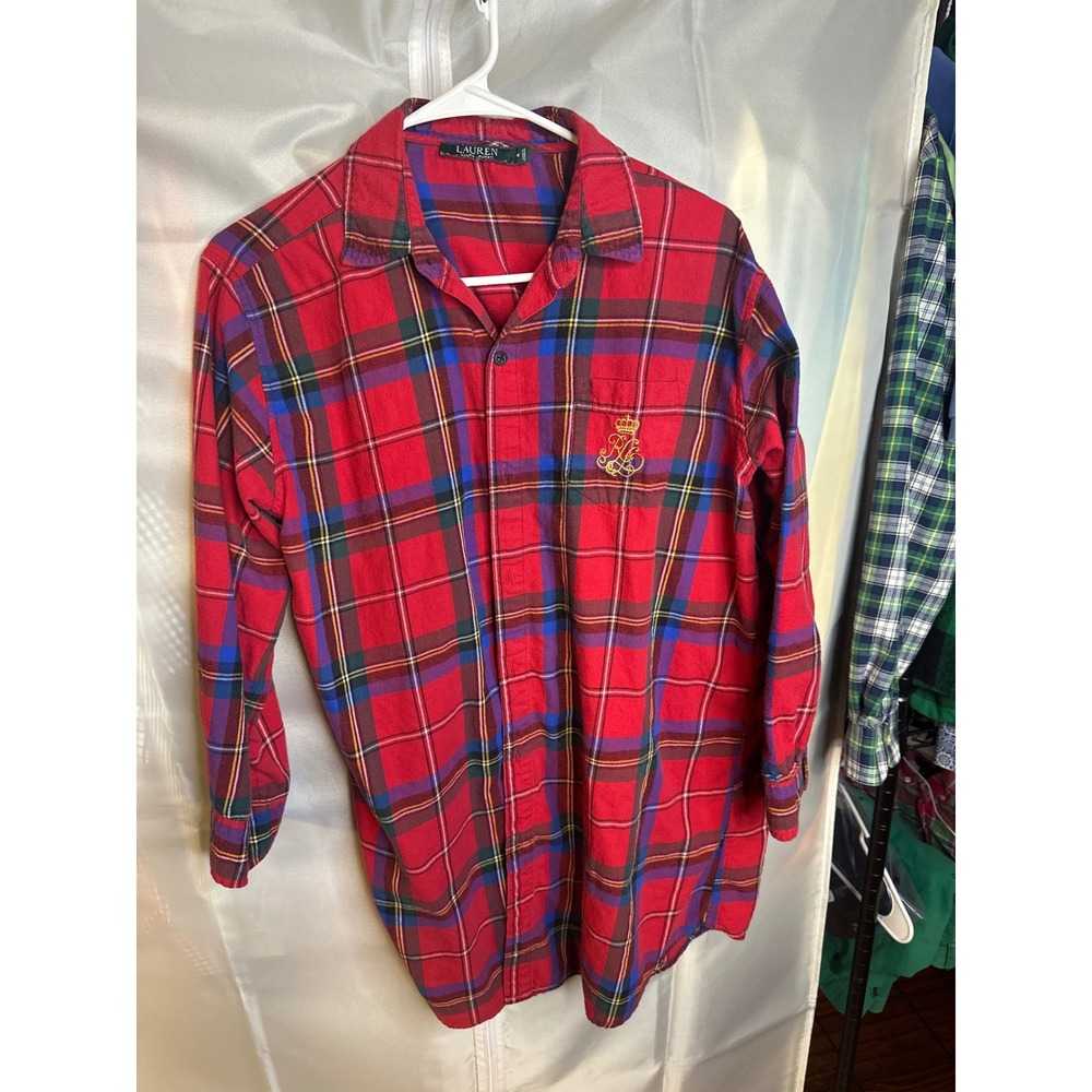 Lauren Ralph Lauren Red Plaid Flannel Button Down Shirt Crest Logo Womens Medium